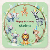 トロピカルワイルドワンジャングルサファリアニマルズ誕生日 スクエアペーパーコースター (正面)