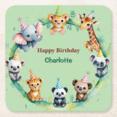 トロピカルワイルドワンジャングルサファリアニマルズ誕生日 スクエアペーパーコースター (正面)