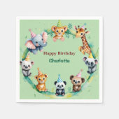 トロピカルワイルドワンジャングルサファリアニマルズ誕生日 スタンダードカクテルナプキン (正面)