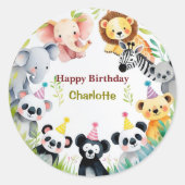 トロピカルワイルドワンジャングルサファリアニマルズ誕生日 ラウンドシール (正面)