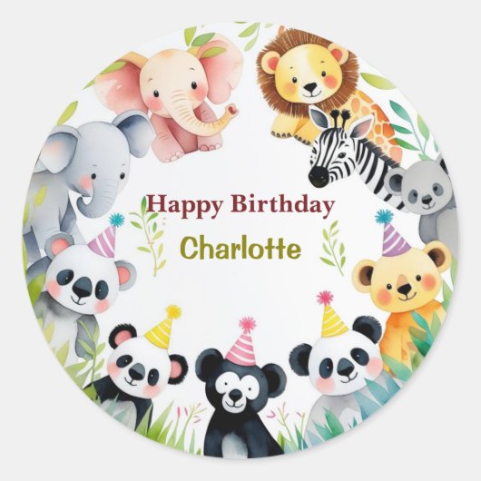 トロピカルワイルドワンジャングルサファリアニマルズ誕生日 ラウンドシール (正面)