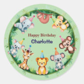 トロピカルワイルドワンジャングルサファリアニマルズ誕生日 ラウンドシール (正面)