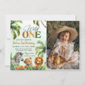 トロピカルワイルドワンジャングルサファリアニマルズ誕生日 招待状 (正面)