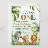 トロピカルワイルドワンジャングルサファリアニマルズ誕生日 招待状 (正面)