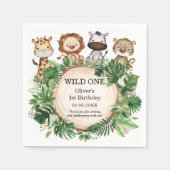 トロピカルワイルドワンジャングルサファリグリーンリー誕生日 スタンダードカクテルナプキン (正面)