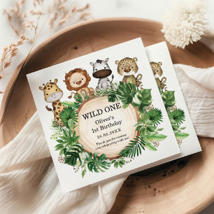 トロピカルワイルドワンジャングルサファリグリーンリー誕生日 スタンダードカクテルナプキン