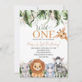 トロピカルワイルドワンジャングル動物の男の子1歳の誕生日 招待状 (正面)