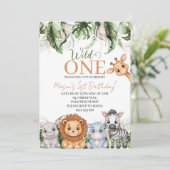 トロピカルワイルドワンジャングル動物の男の子1歳の誕生日 招待状 (スタンド正面)