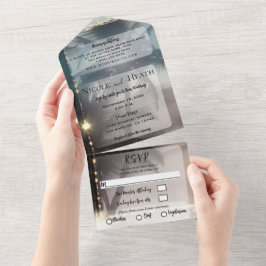 トロピカルヴィンテージスパークルビーチパーム結婚ツリー オールインワン招待状