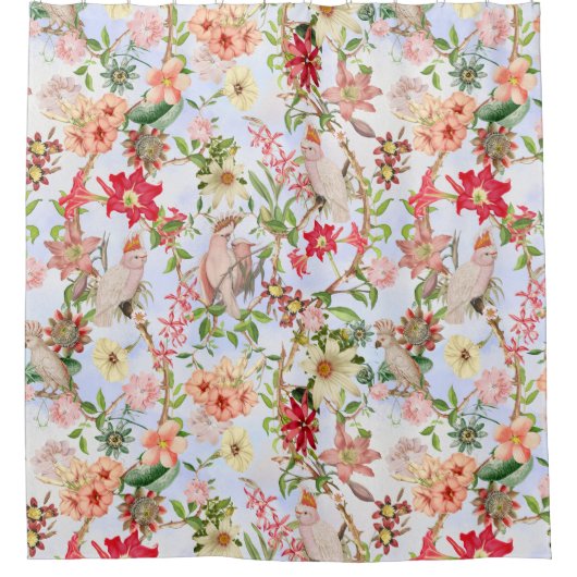 トロピカルヴィンテージパロツガーデンチノワセリー シャワーカーテン (正面)