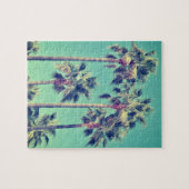 トロピカルヴィンテージパームツリーズオンティール(緑がかった色) ジグソーパズル (横)