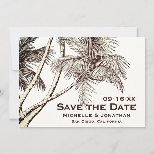 トロピカルヴィンテージパームツリーズビーチ結婚式 セーブザデート (正面)