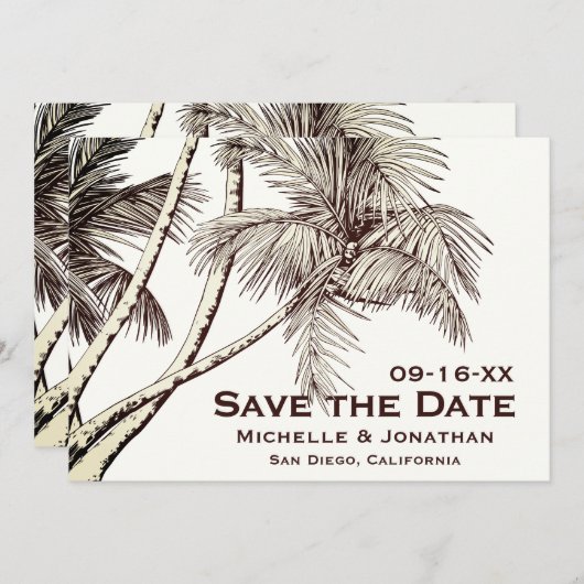 トロピカルヴィンテージパームツリーズビーチ結婚式 セーブザデート (正面/裏面)