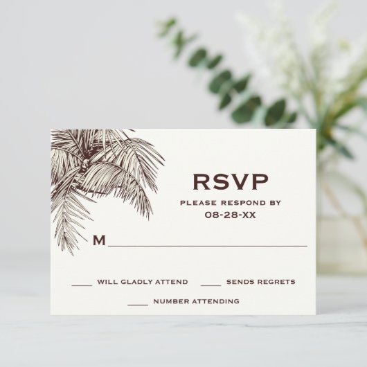 トロピカルヴィンテージパームツリーズビーチ結婚式 出欠カード (スタンド正面)