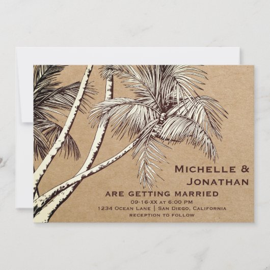 トロピカルヴィンテージパームツリーズビーチ結婚式 招待状 (正面)