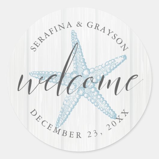 トロピカルヴィンテージビーチ結婚ヒトデの歓迎 ラウンドシール (正面)