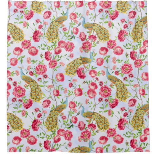 トロピカルヴィンテージピーコックガーデンロコチノイスリー シャワーカーテン (正面)