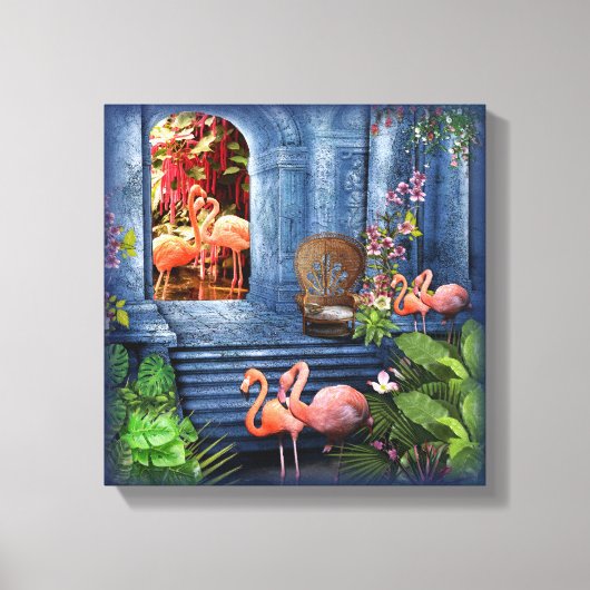トロピカルヴィンテージブルーマーブルパレス キャンバスプリント (正面)