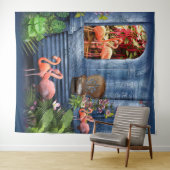 トロピカルヴィンテージブルーマーブルパレス タペストリー (インサイチュ(横))