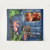 トロピカルヴィンテージブルーマーブルパレス タペストリー (正面(横))