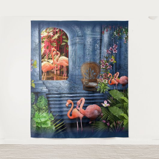 トロピカルヴィンテージブルーマーブルパレス タペストリー (正面)