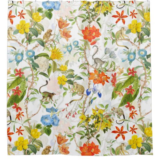 トロピカルヴィンテージモンキーガーデンロコチノワセリー シャワーカーテン (正面)
