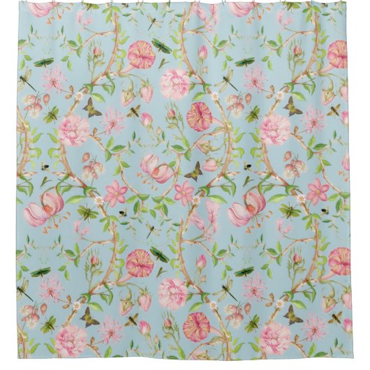 トロピカルヴィンテージ蝶ガーデンチノワセリー シャワーカーテン (正面)