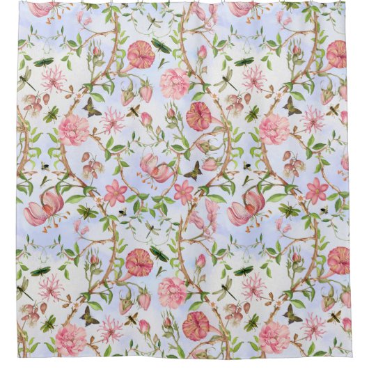 トロピカルヴィンテージ蝶ガーデンチノワセリー シャワーカーテン (正面)