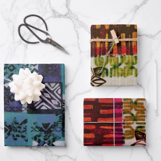 トロピカルヴィンテージ60年代のハワイアンバーククロス包装 ラッピングペーパーシート (正面)