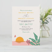 トロピカルヴィンテージQRコード結婚式 パラダイスビーチ 招待状 (スタンド正面)