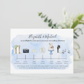 トロピカル図解入りの、写真付きのビーチ結婚式のタイムラインアイコン 招待状 (スタンド正面)