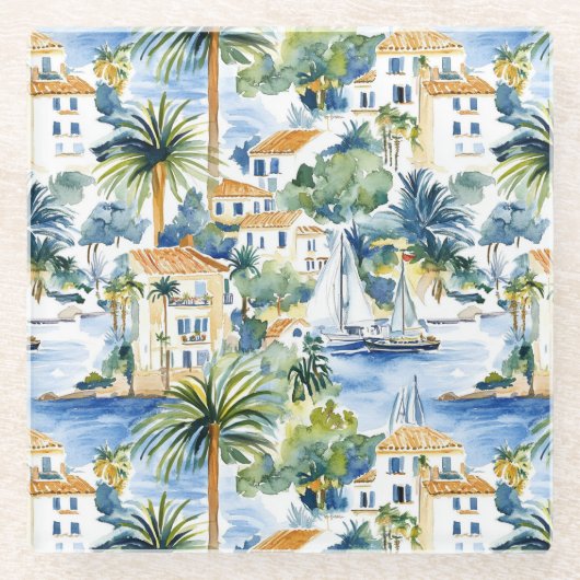 トロピカル地中海ウェディング ガラスコースター (正面)