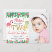 トロピカル夏ビーチルアウ（ハワイ式宴会）ガール写真2nd誕生日 招待状 (正面)