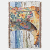 トロピカル女性のカーボーイウエスタンミートトロピカルビーチ スローブランケット (正面縦)