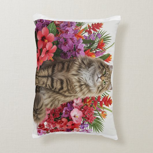 トロピカル威厳のあるキャットアクセントピローデザイン。 アクセントクッション (裏面(縦))