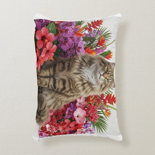 トロピカル威厳のあるキャットアクセントピローデザイン。 アクセントクッション (正面(垂直))