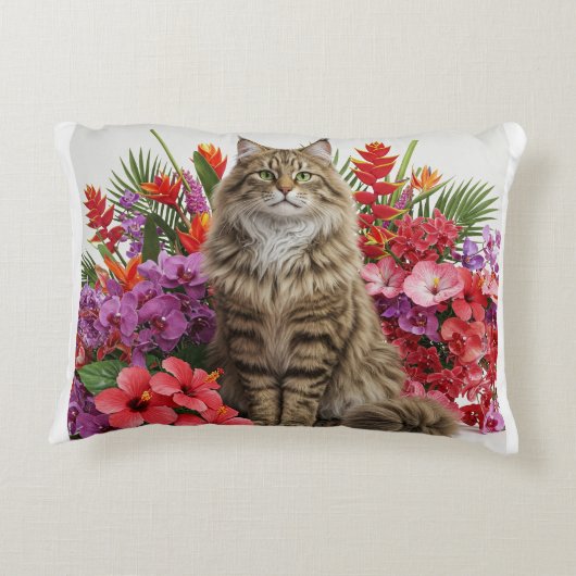 トロピカル威厳のあるキャットアクセントピローデザイン。 アクセントクッション (裏面)