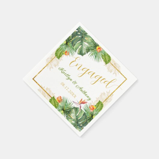 トロピカル婚約パーティウォーターカラーパームフローラ スタンダードカクテルナプキン (角)