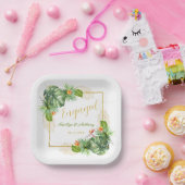 トロピカル婚約パーティウォーターカラーパームフローラ ペーパープレート (パーティー)