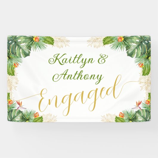 トロピカル婚約パーティウォーターカラーパームフローラ 横断幕 (横)