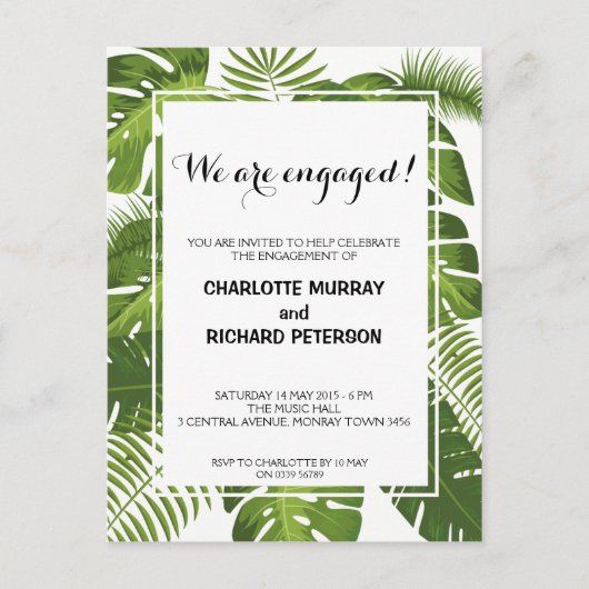 トロピカル婚約パーティ招待はがき インビテーションポストカード (正面)