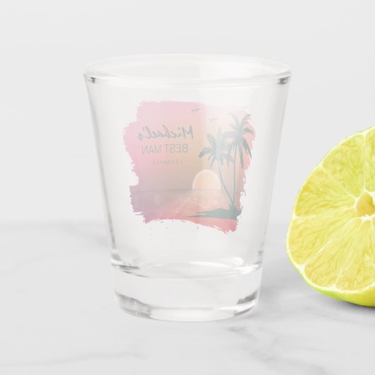 トロピカル島花婿介添人またはグロムスマンピンクID581 ショットグラス (裏面)