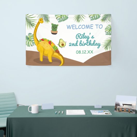 トロピカル恐竜タコス タコサウルス パーティー 誕生日 横断幕 (トレードショー)