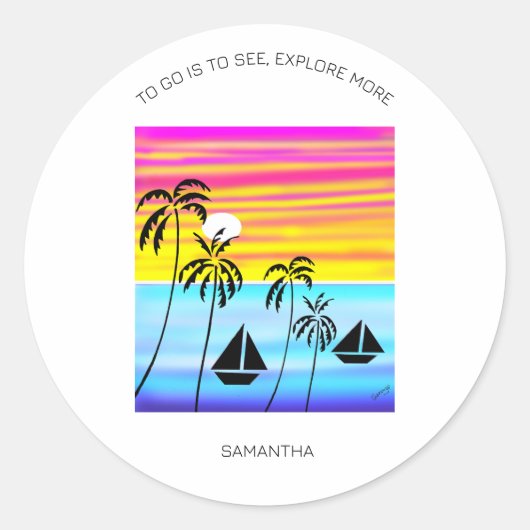 トロピカル感動的サンセットセーリング ラウンドシール (正面)