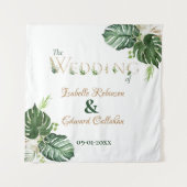 トロピカル披露宴デコールグリーンモンステラ離れズ タペストリー (正面)