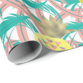 トロピカル数々のカラーのパーム葉金ゴールドパイナップル ラッピングペーパー (ロールコーナー)
