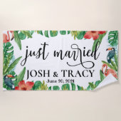 トロピカル新婦と新郎、結婚式オーダーメイド ビーチタオル (正面)