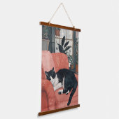 トロピカル昼寝:ジャングルホームの居心地の良い猫 吊り下げ型タペストリー (傾斜あり)