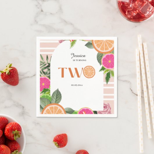 トロピカル柑橘系ベビー2歳の誕生日ウォーターカラー スタンダードカクテルナプキン (インサイチュ)