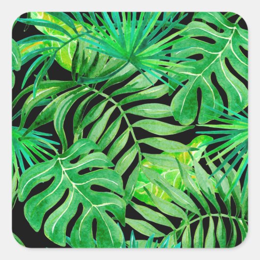 トロピカル水の色葉の：シームレスなエレガンス。 スクエアシール (正面)
